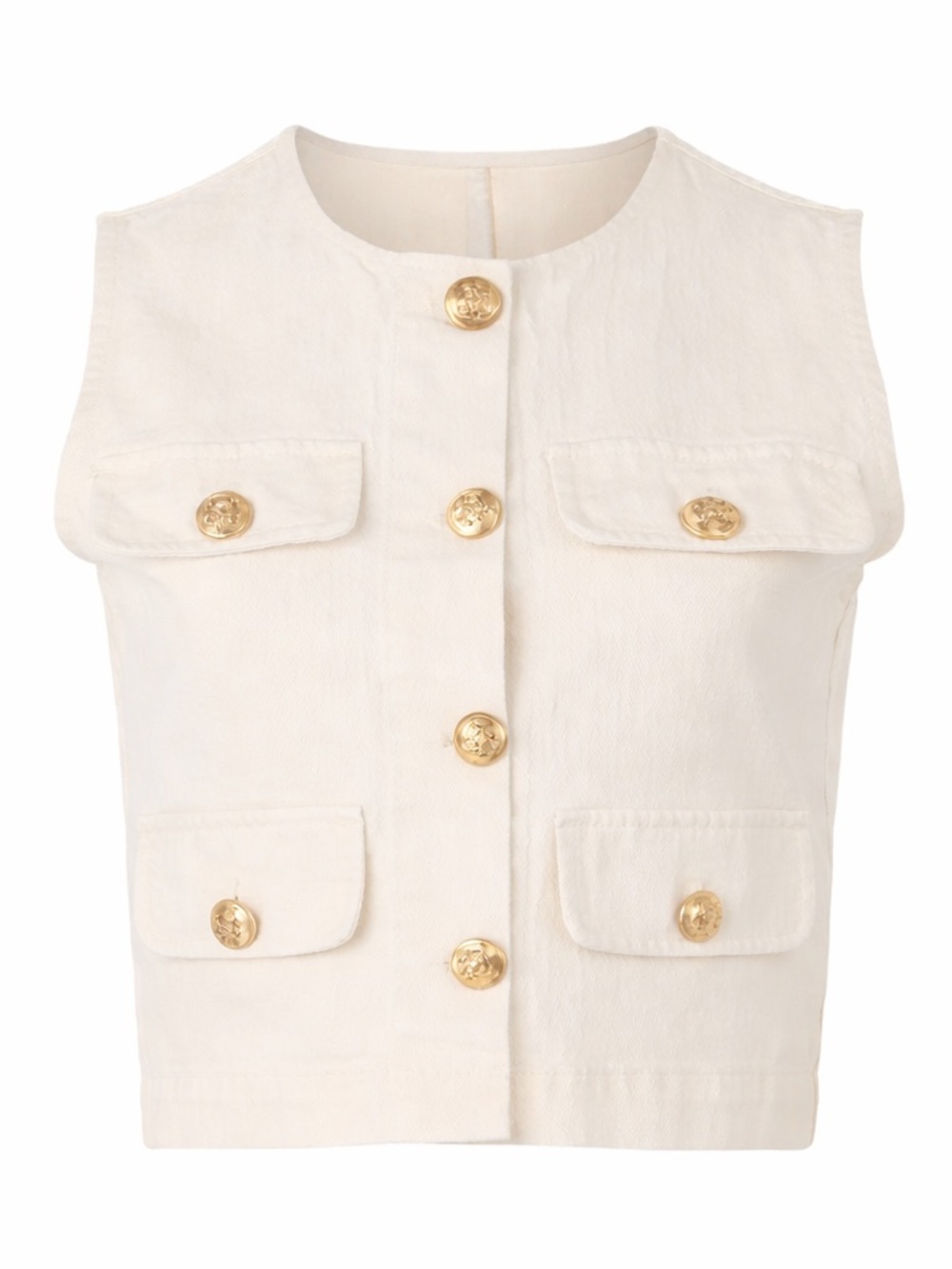 Blank NYC Sugar Coated Utility Vest Cream Gold Button Cropped Size L NWT